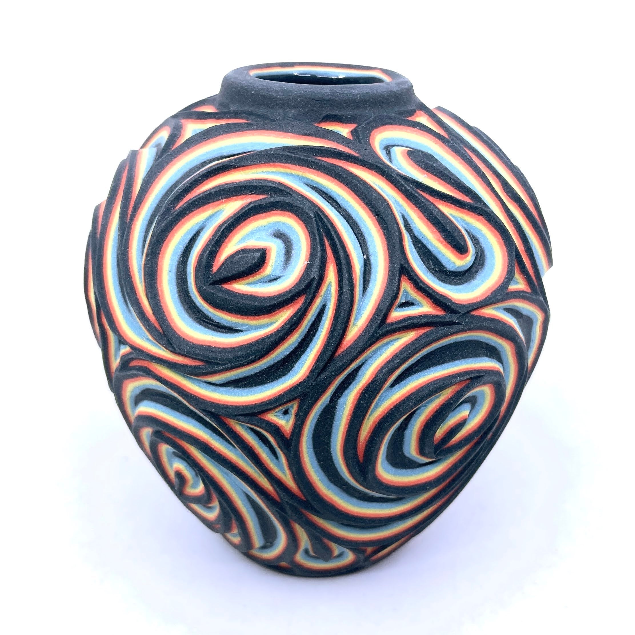 Black Neon Swirls 5-Layer Carved Bud Vase