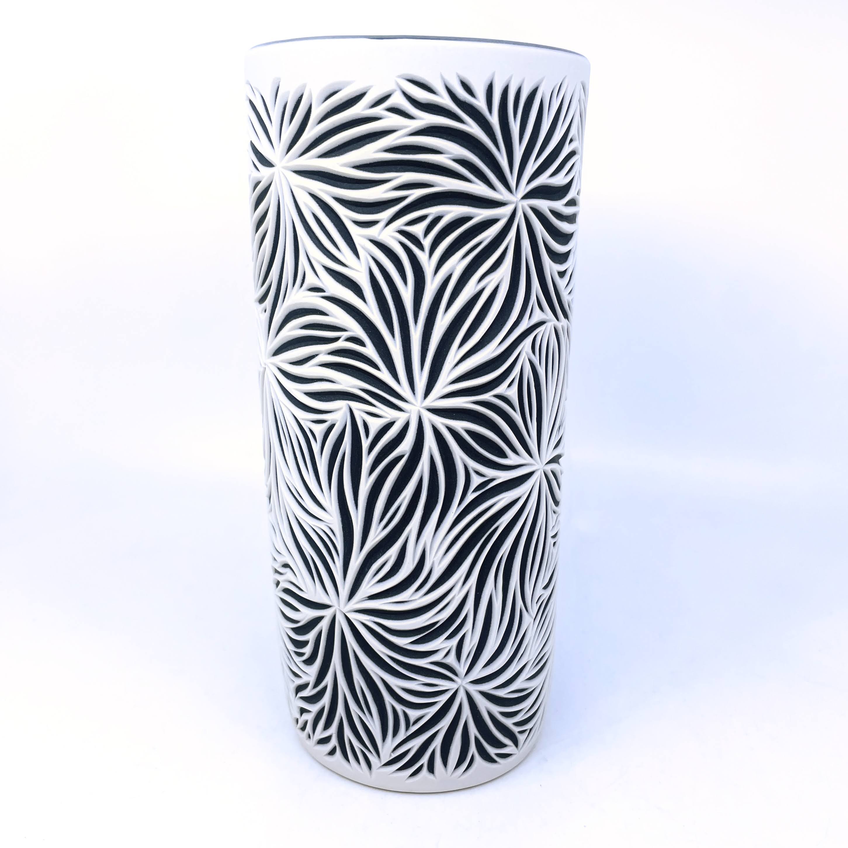 Black & White Starburst 2-Layer Carved Large Column Vase