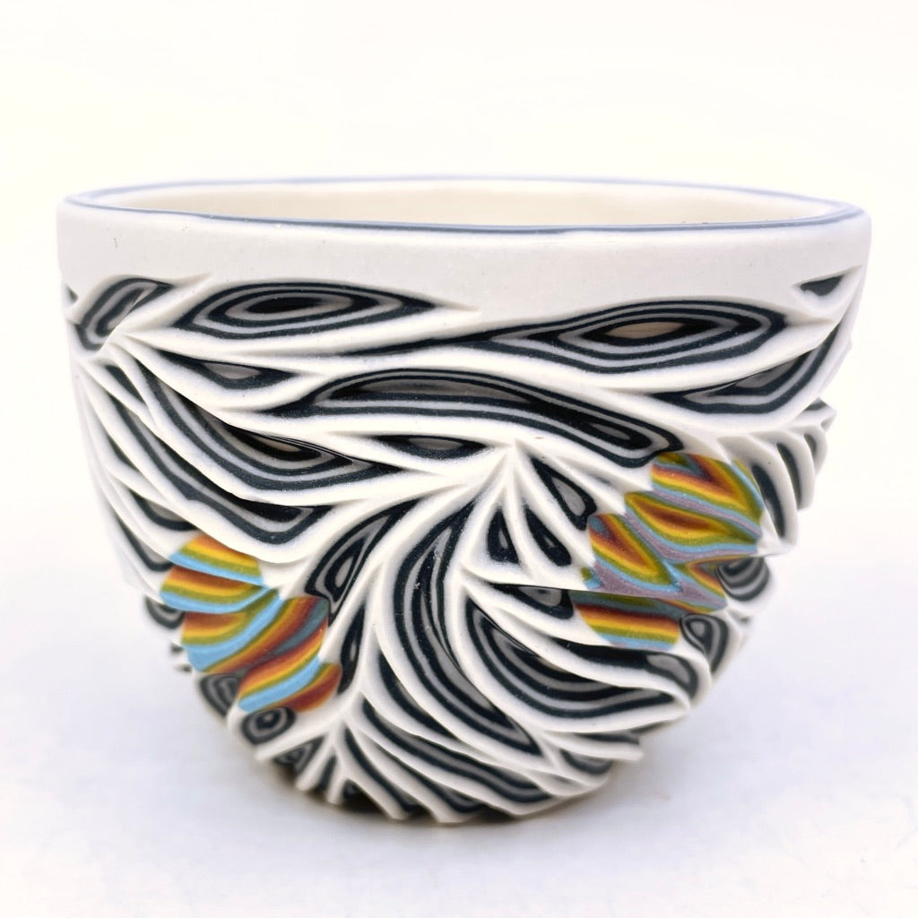 Intricate White Rainbow Hybrid Carved 19 Layer Teacup