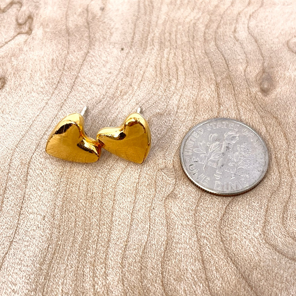 Full Luster Heart Stud Earrings (22K Gold layer)