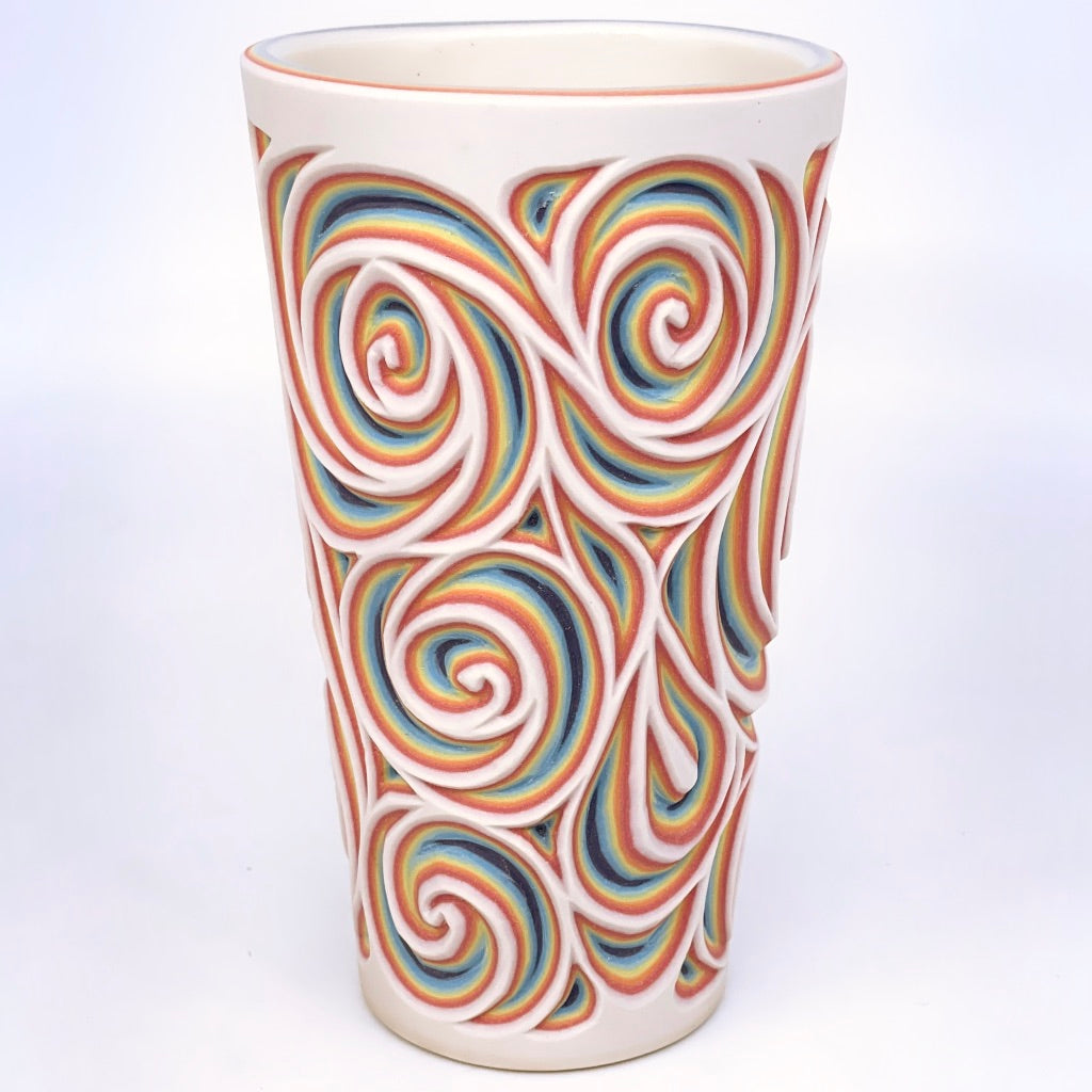 Rainbow Swirl 8-Layer Carved Pint