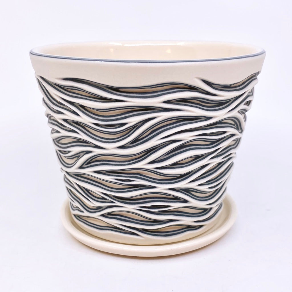 Flow Carved Planter - Black and White Small