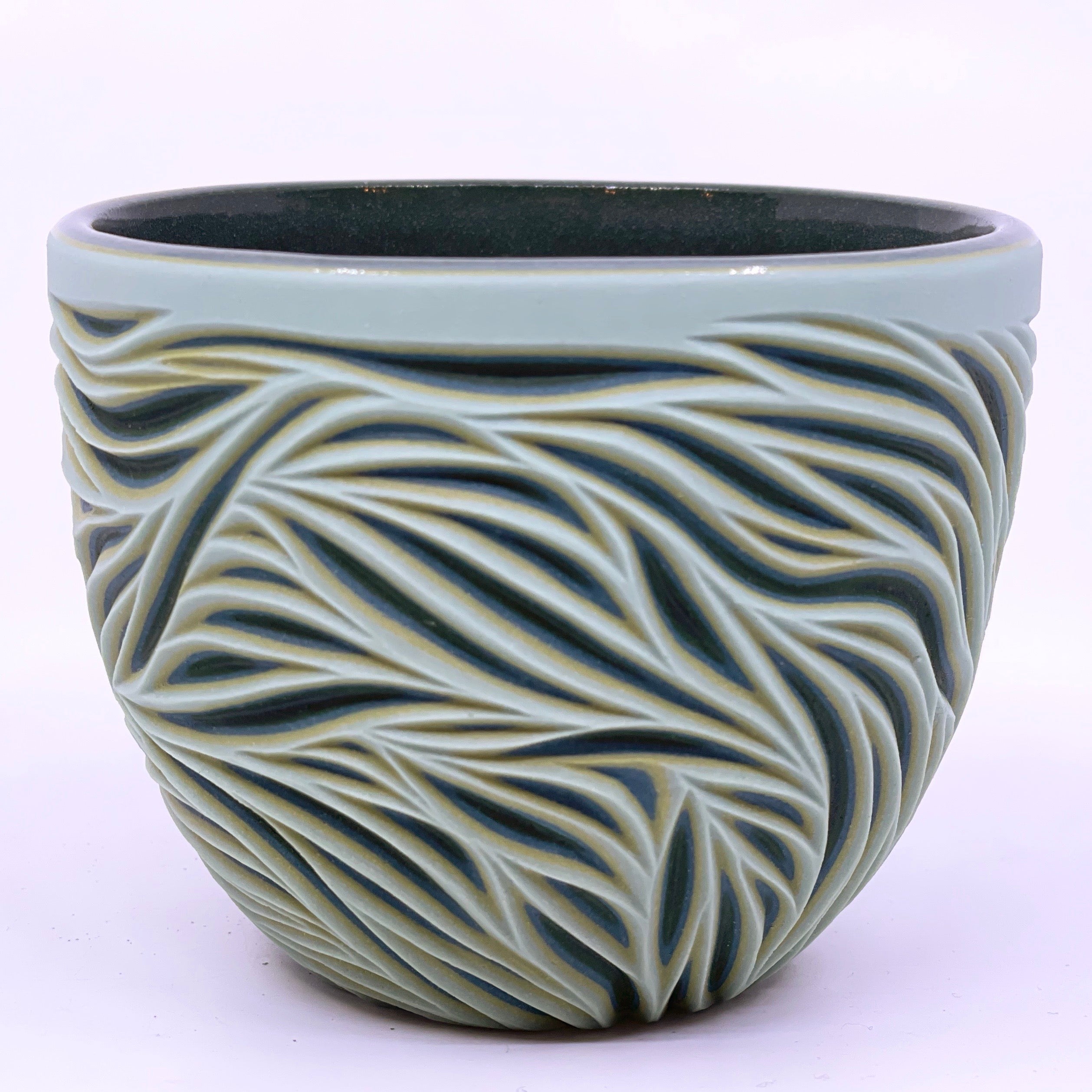 *Preorder*Light green exterior/light green exterior Intricate Carved Teacup (ship in 4-6 weeks)