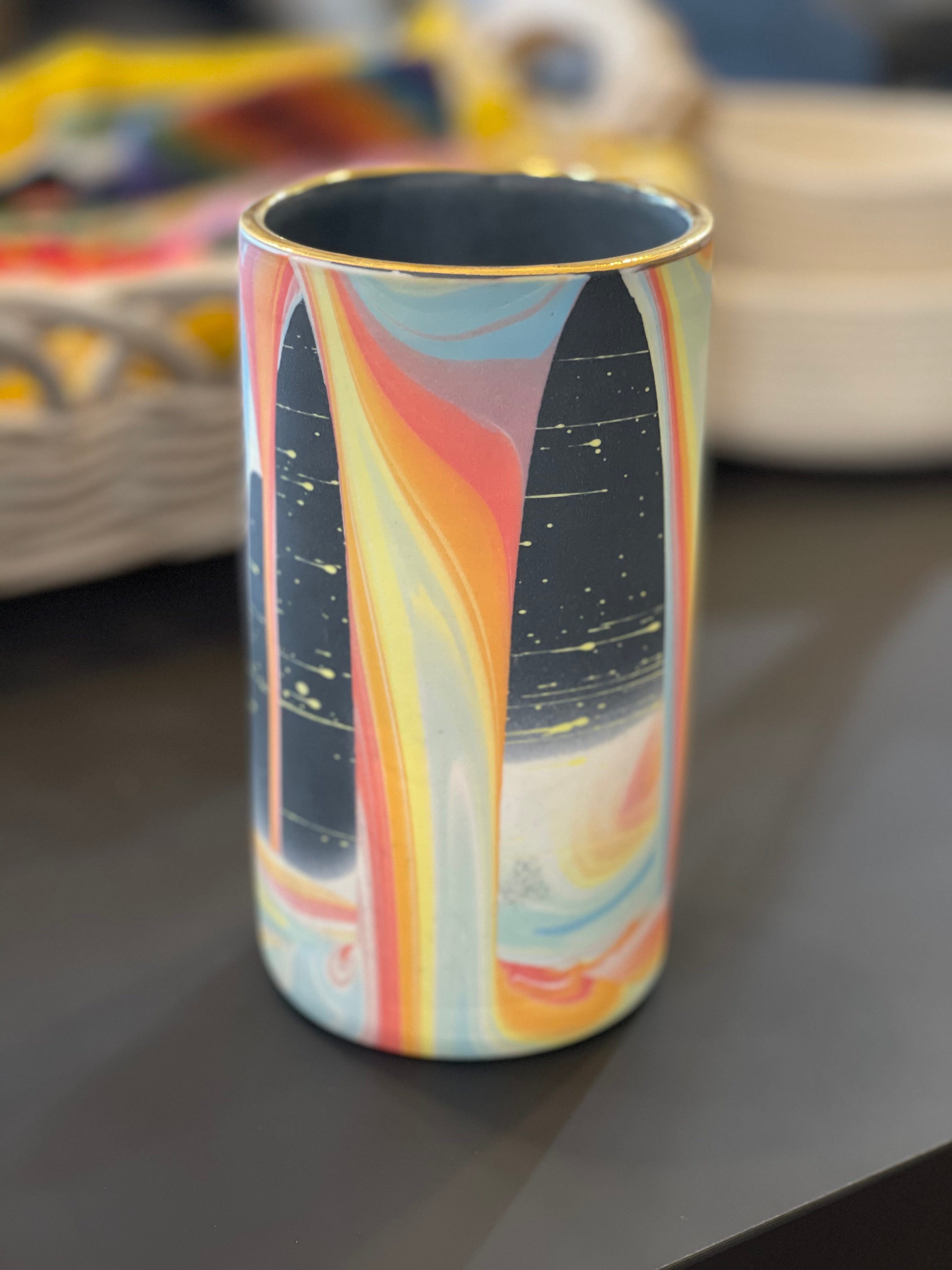 Rainbow Falls Column Vase- With Luster Rim