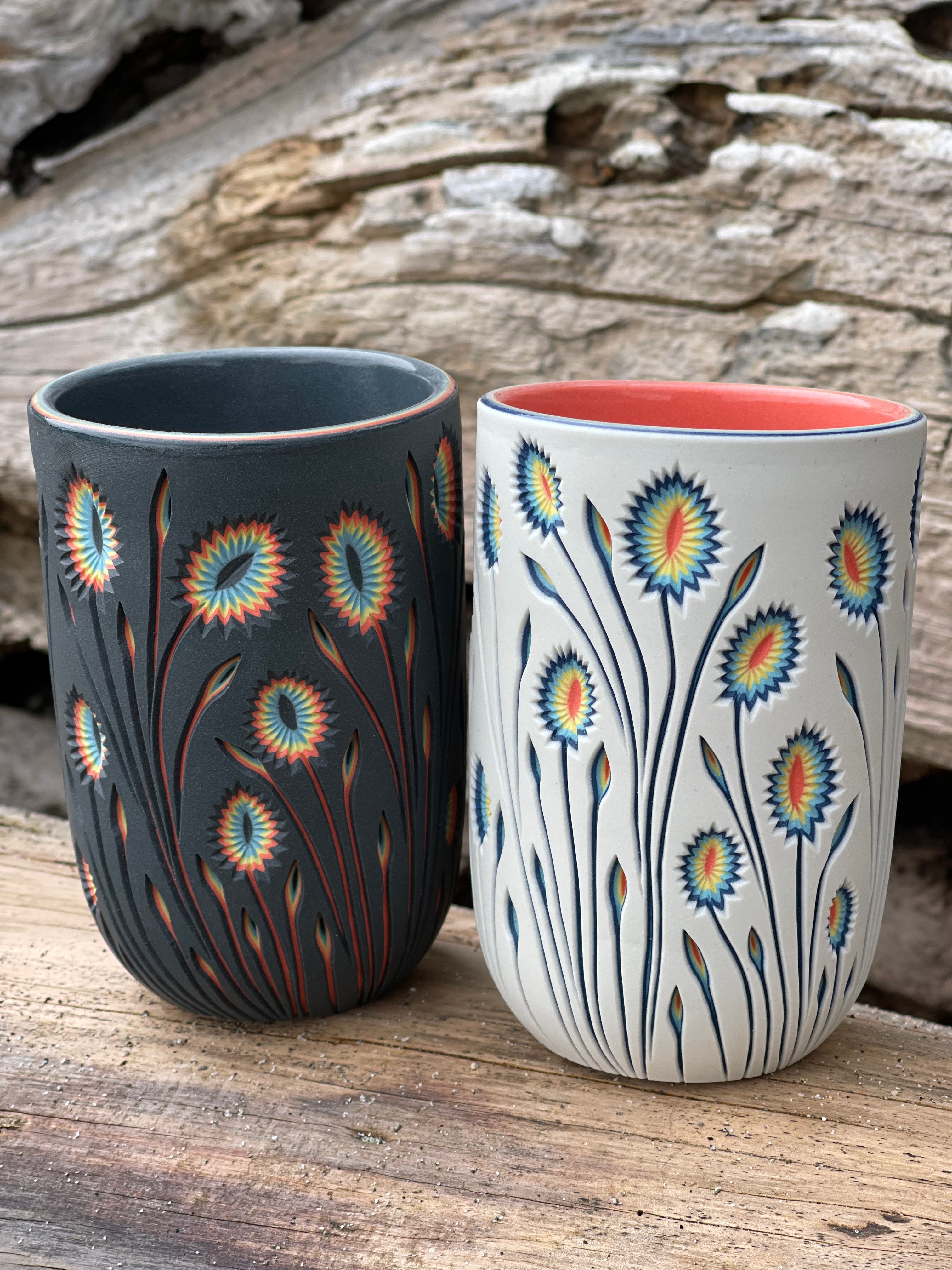 *Preorder* 12oz Botanical "Juice Cup" (White to Coral and Black/ Neon versions) Ship in 4-6 weeks