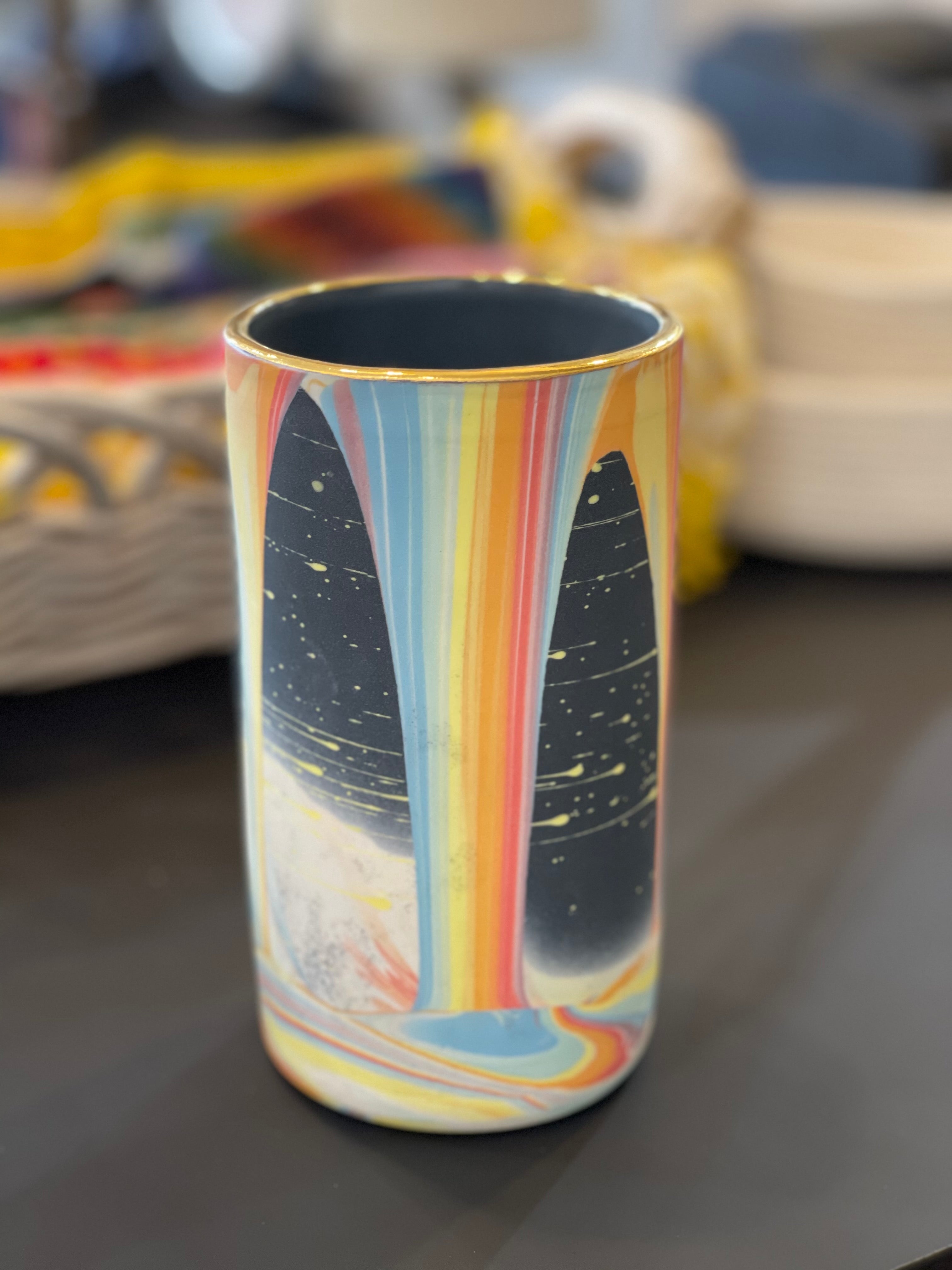 Rainbow Falls Column Vase- With Luster Rim