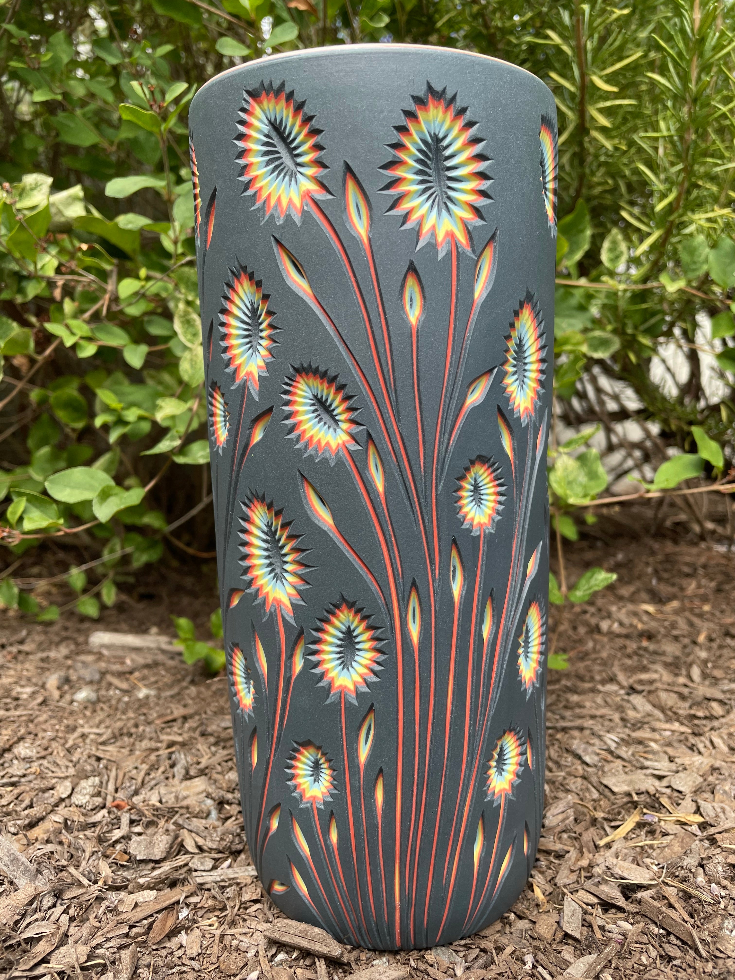 *Preorder* Botanical column vase - black to neon