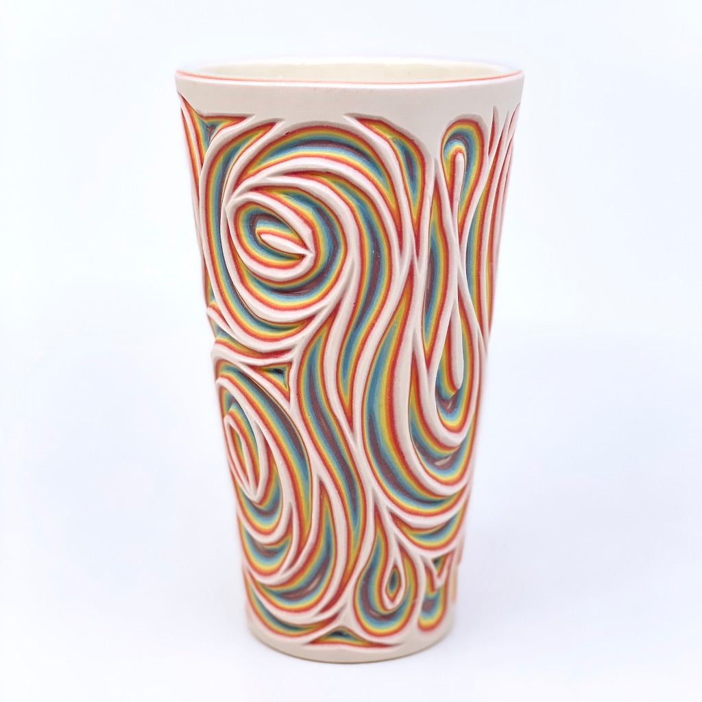 Rainbow Swirl Pint- White Exterior 7 Layer Carved