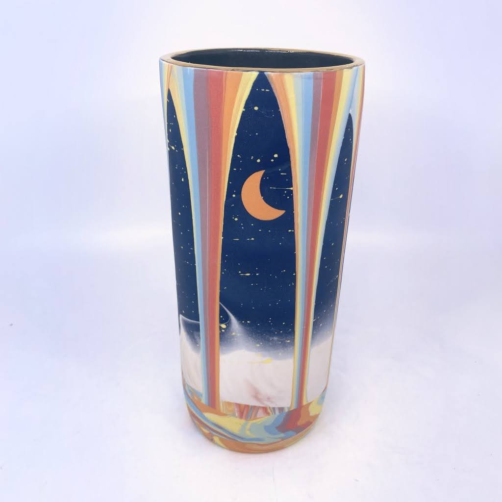 Rainbow Falls with Gold Rim- Large Column Vase