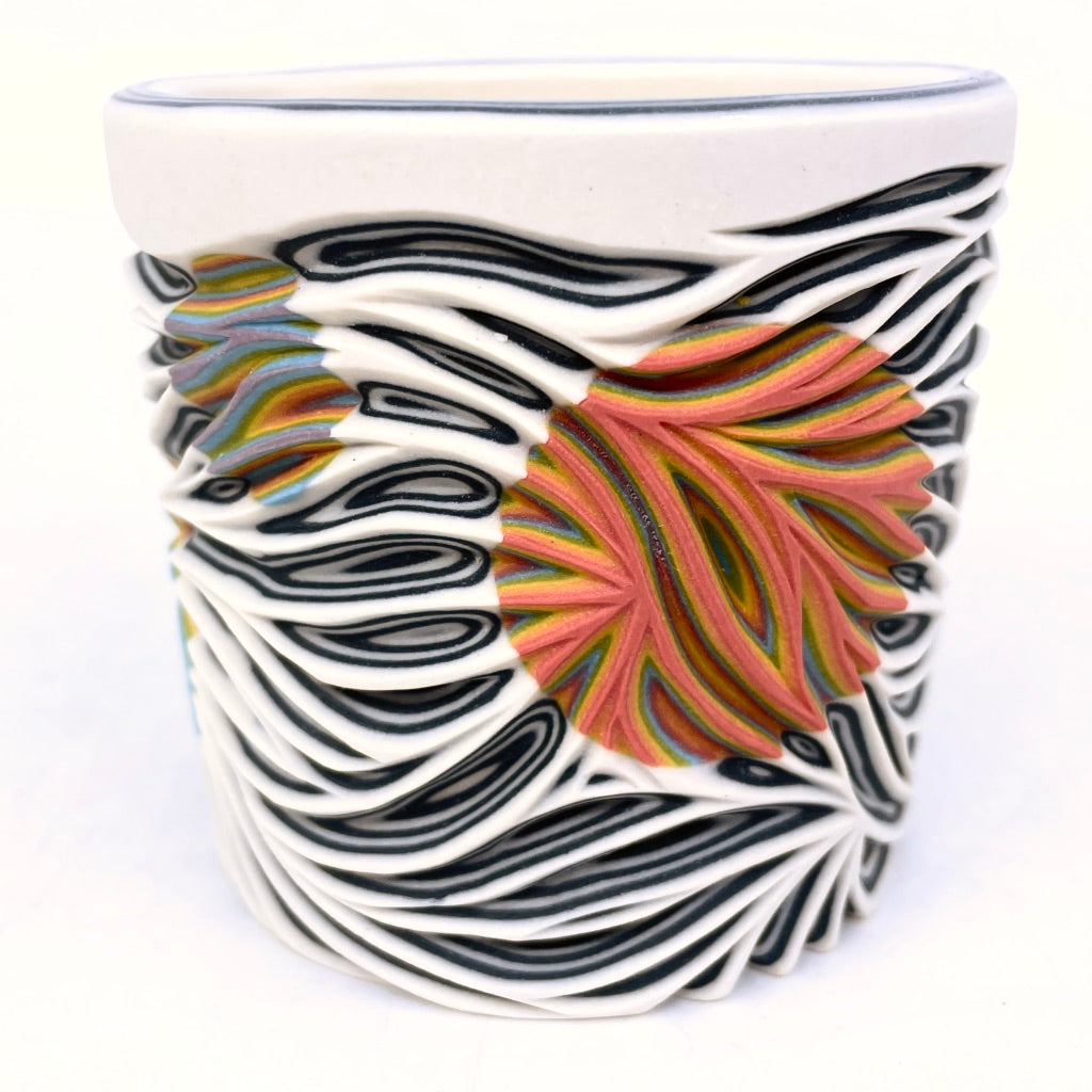 Intricate White Rainbow Hybrid Carved 19 Layer Tumbler