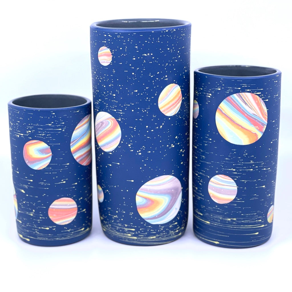 Cobalt Rainbow Galaxy Column Vase (3 sizes)- Earth Day 2022 Exclusive *Preorder* Ship in 4-6 weeks