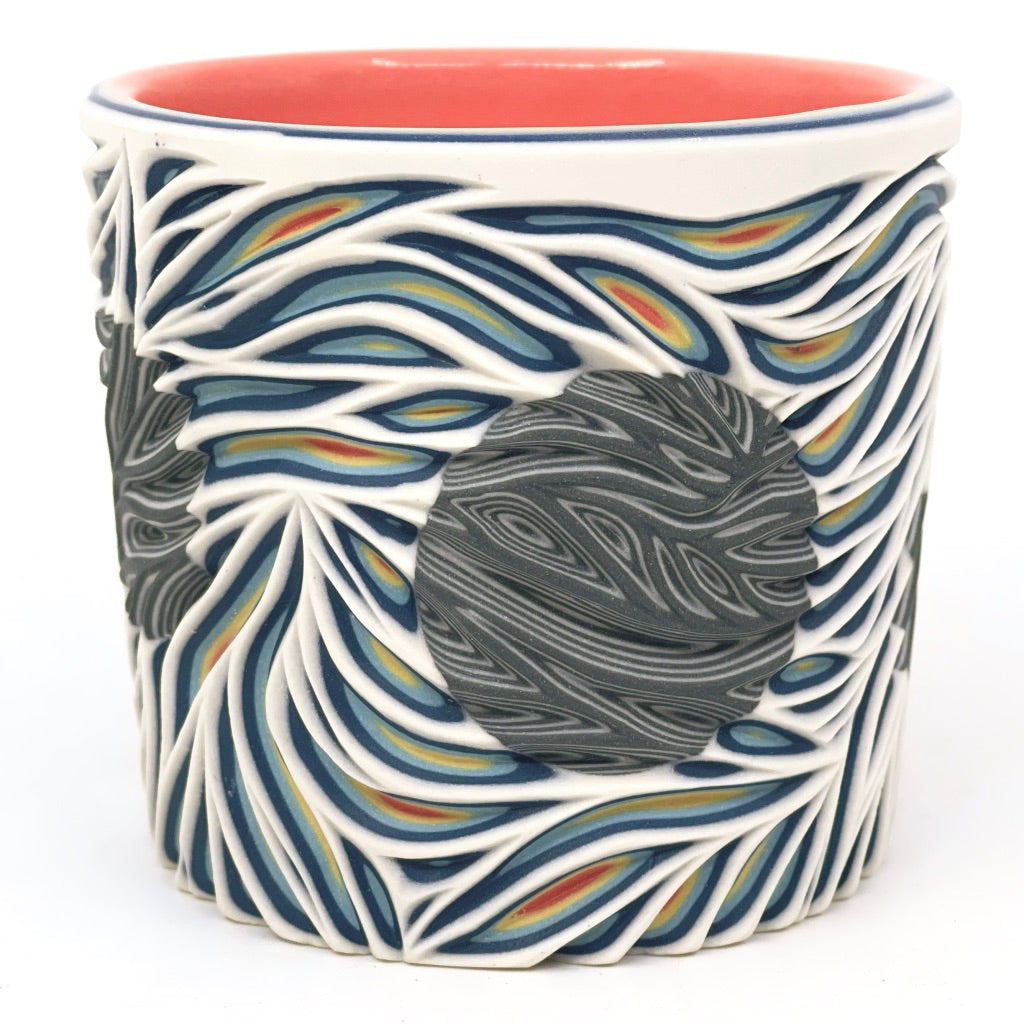 Intricate White to Coral B & W Hybrid Carved 19 Layer Tumbler