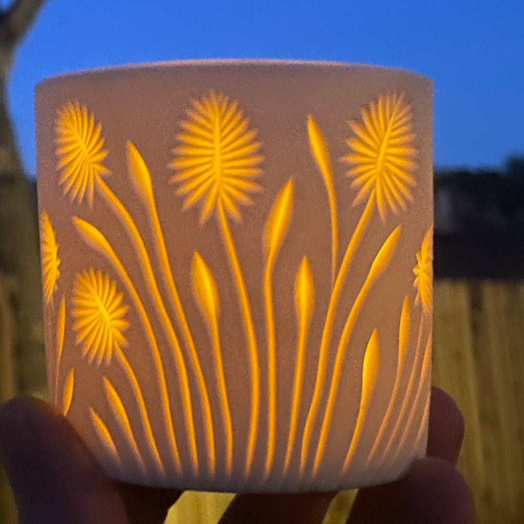 Botanical Carved Luminary/ Candle Holder -  Preorder, ship in 4-6 weeks
