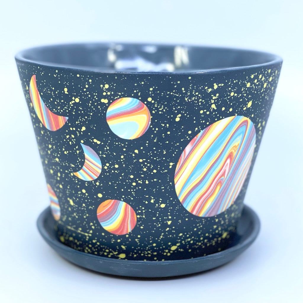 Galaxy Large Planter With small rainbow hearts added