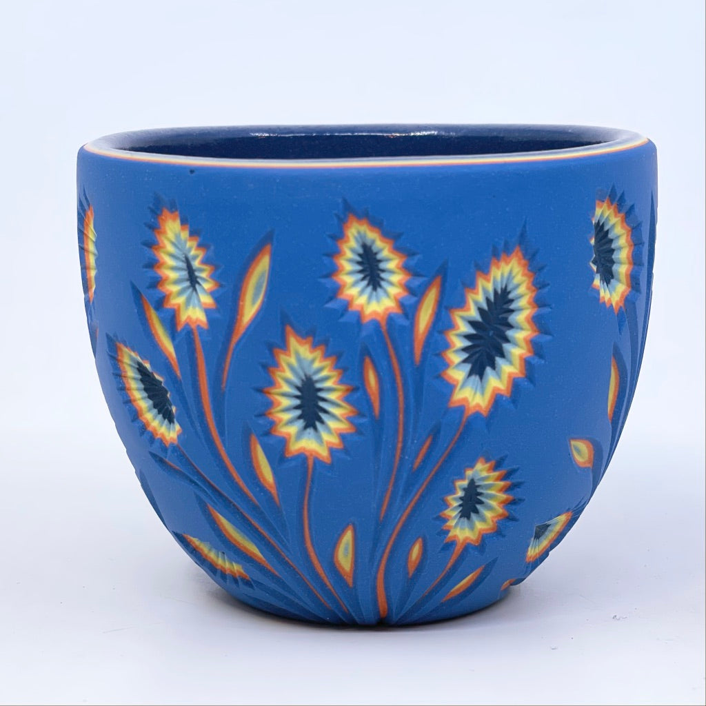 Reverse Royal Blue Botanical Carved Teacup