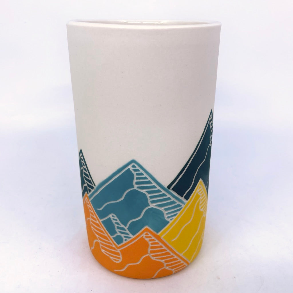 Retro Mountain Small Column Vase Sgraffito (by Katie Kelly)
