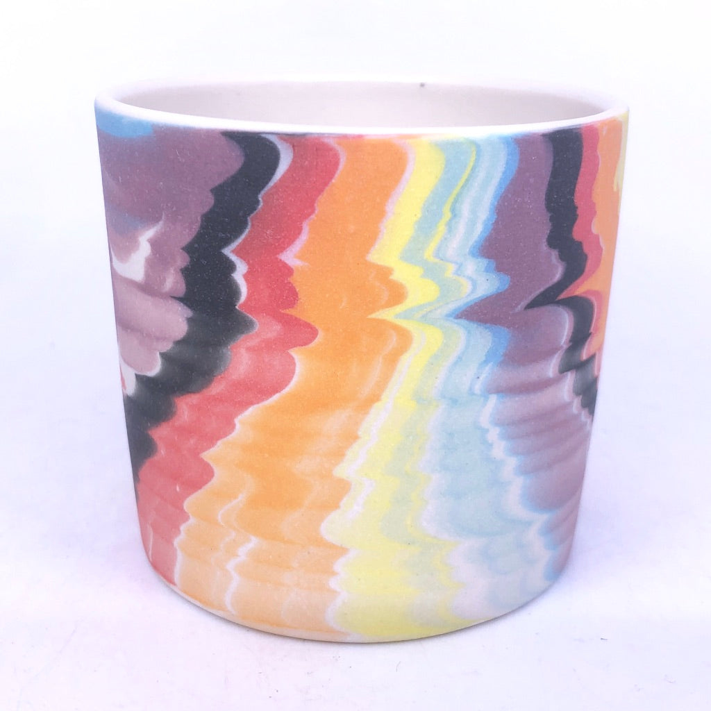 White w/ Black Rainbow Jiggle Feathered Tumbler