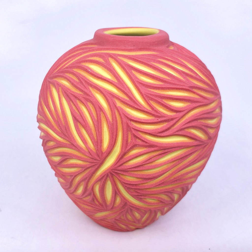 Bright Red 3-Layer Intricate Carved Bud Vase