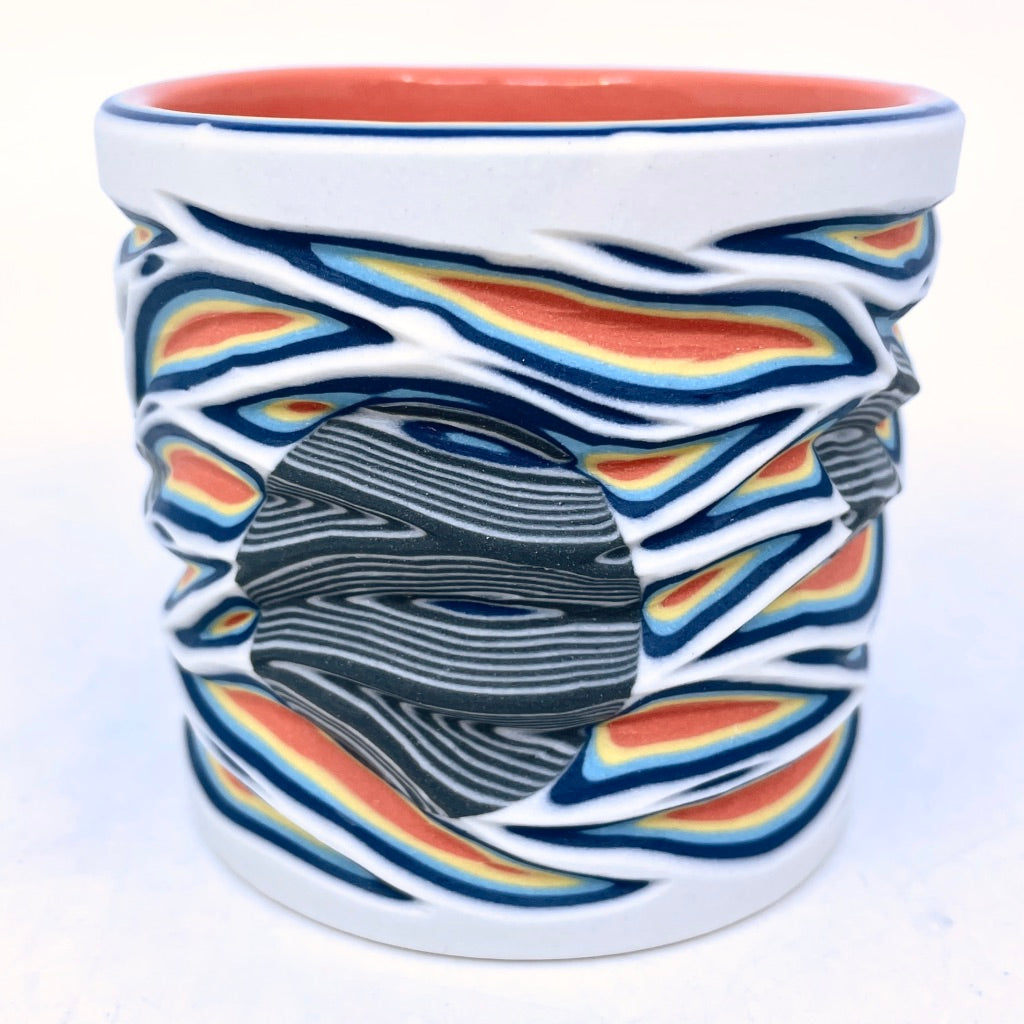 Flow White to Coral Hybrid with B&W Layer Inserts- Carved 19 Layer Tumbler