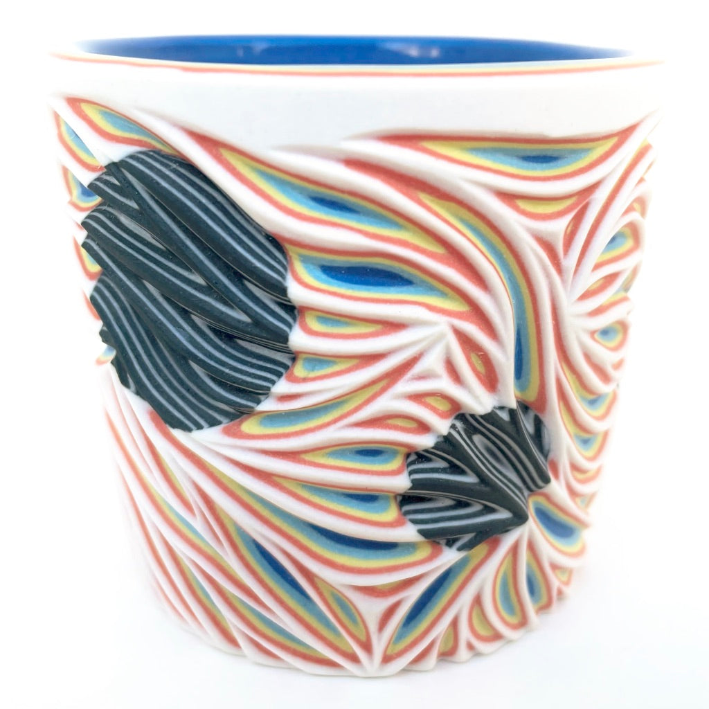 Intricate Carving Hybrid Layering- White to Royal w/ B&W Inserts- Carved In & Out -19 Layer Functional Fine Art Tumbler
