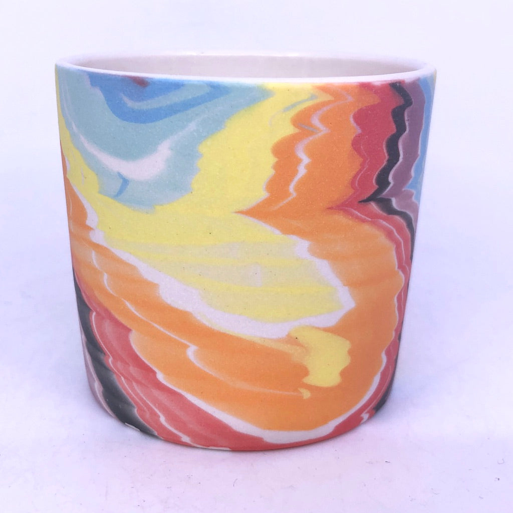 White w/ Black Rainbow Jiggle Feathered Tumbler