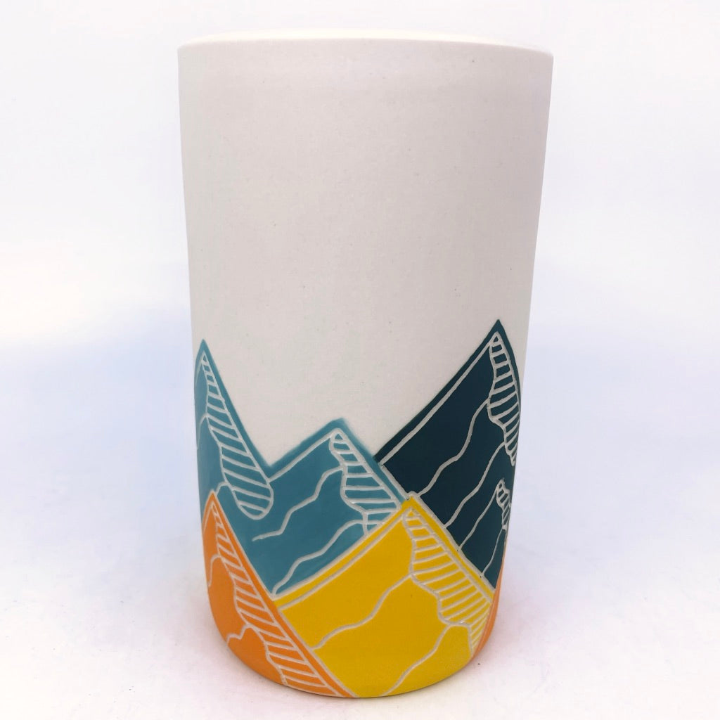 Retro Mountain Small Column Vase Sgraffito (by Katie Kelly)