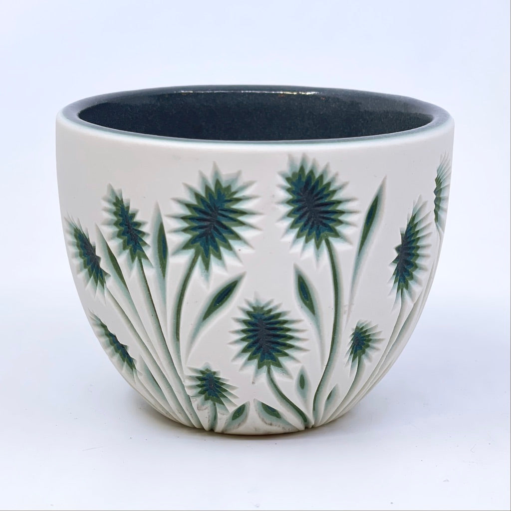 *Now Preorder* White & Greens Botanical Carved Teacup (ship by mid-march)
