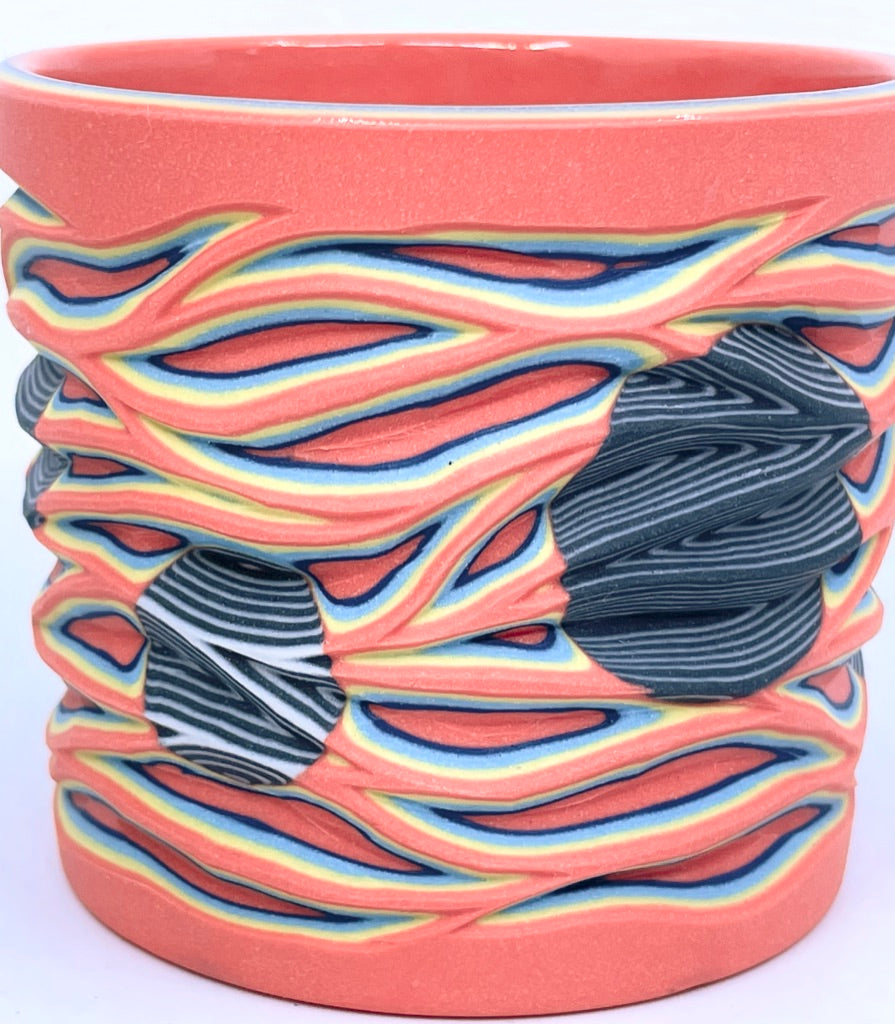 Flow Full Coral Hybrid with B&W Layer Inserts- Carved 19 Layer Tumbler