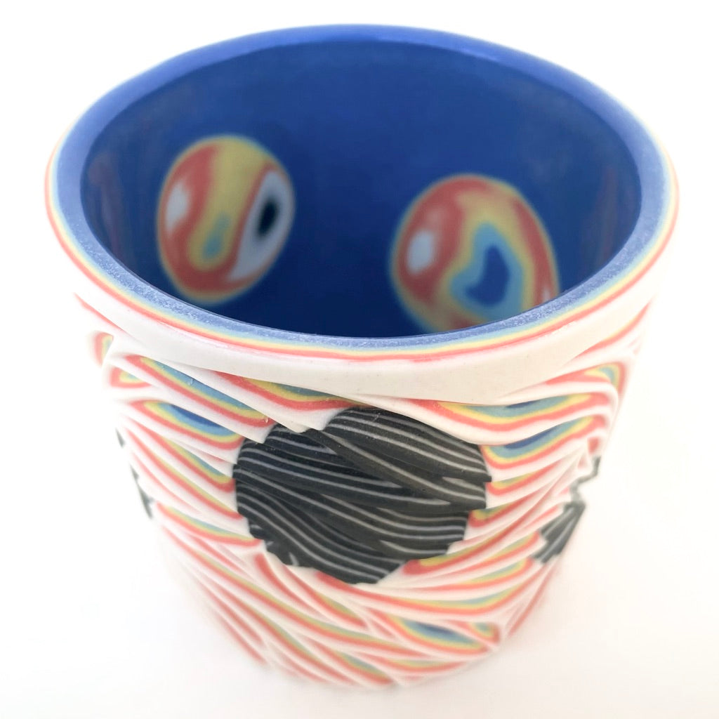 Intricate Carving Hybrid Layering- White to Royal w/ B&W Inserts- Carved In & Out -19 Layer Functional Fine Art Tumbler
