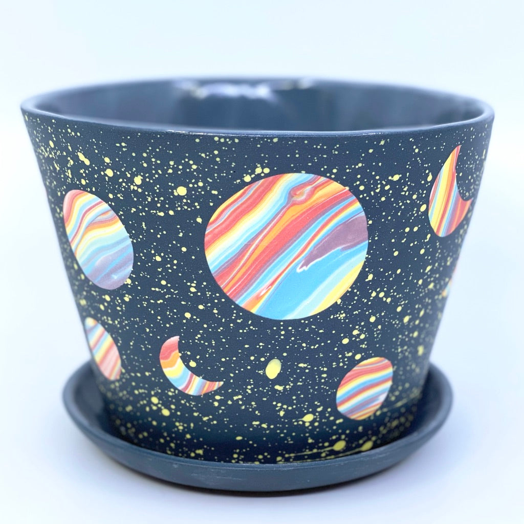 Galaxy Large Planter With small rainbow hearts added