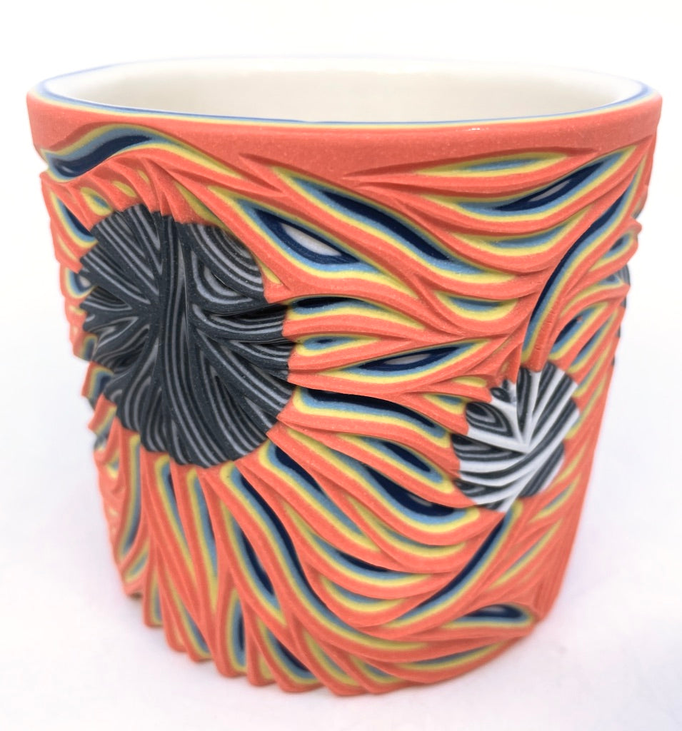 Intricate Coral to White Hybrid with B&W Layer Inserts- Carved 19 Layer Tumbler