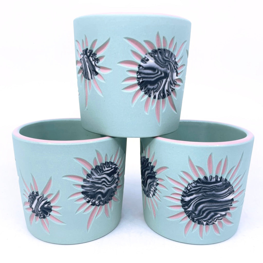 Solar Flare Mint & Pink w/ B & W Suns Marbled Carved 3-Layer Tumbler